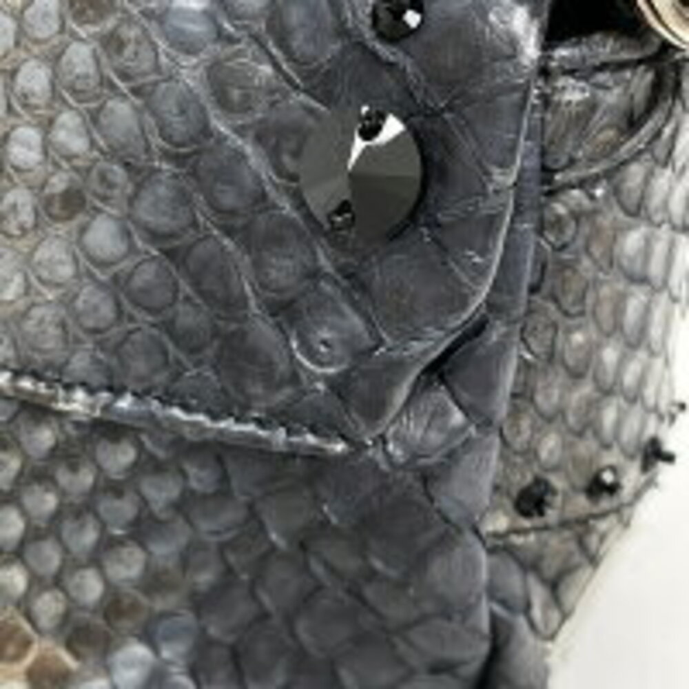 Prada Logo Plate Chain Shoulder Bag Python Leathe… - image 3